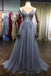 A-line V-Neck Sleeveless Prom Dresses Beading Tulle Evening Dresses