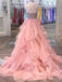 Princess A-line One Shoulder Sleeveless Peach Beaded Long Prom Dresses With Flounced