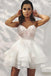 A-Line Spaghetti Straps Tiered White Homecoming Dress with Appliques
