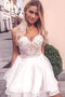 A-Line Spaghetti Straps Tiered White Homecoming Dress with Appliques