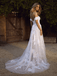 A-Line  Off Shoulder Lace Applique Country Boho Wedding Dresses