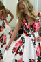 Sexy A-line V-neck Spring Floral Printed Long Prom Dress With Pockets