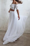 Boho Beach Chiffon Wedding Dresses, Two Piece Off Shoulder Bridal Gown