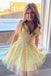 yellow a-line short lace appliques homecoming dress sweet 16 dress dth84