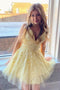 Yellow A-line Short Lace Appliques Homecoming Dress Sweet 16 Dress