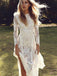 ivory long sleeves sheath backless beach lace wedding dress dtw121