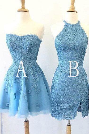 a-line light blue party dresses gorgeous lace short homecoming dresses dth62