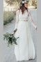 Lace Long Sleeves Beach Wedding Dress Boho Two-piece Chiffon Bridal Gown
