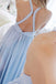 Chiffon Light Blue Long Prom Dress, Round Neck Foraml Party Dress