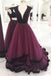elegant grape long prom dress v neck tulle formal evening gown dtp633