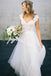 cap sleeves a-line v neck tulle wedding dresses with lace appliques dtw24