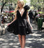 Black v neck tulle short homecoming dress     cg24069