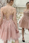 Pink Lace Short A line Homecoming Dress, Cute Pink Sweet 16 Dress