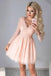 blush pink tulle homecoming dress lace long sleeves a-line party gown dth39