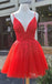 A-Line/Princess V Neck Lace Sleeveless Short/Mini Homecoming Dresse With Appliques
