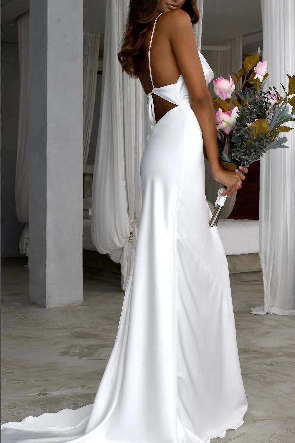 Elegant Cowl Neckline Simple Mermaid Wedding Dresses