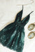 spaghetti straps v neck party gown dark green short homecoming dresses dth67