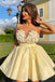 cute strapless yellow satin short homecoming dress with flowers dth51