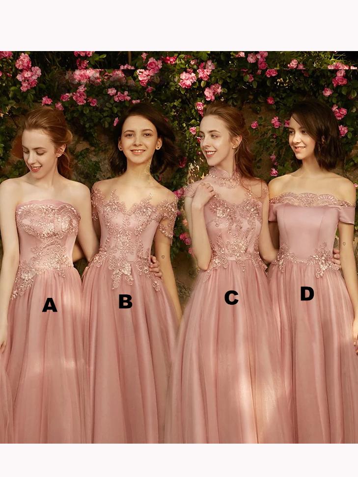 multistyles a-line tulle blush ankle length bridesmaid dresses dtb06