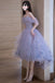 Lavender Tulle Off the Shoulder Homecoming Dress, Short Prom Dress With Flowers