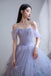 Lavender Tulle Off the Shoulder Homecoming Dress, Short Prom Dress With Flowers