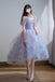 Lavender Tulle Off the Shoulder Homecoming Dress, Short Prom Dress With Flowers