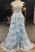 Sparkly Light Blue Corset Tiered Lace Long Prom Dress With Slit