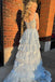 Sparkly Light Blue Corset Tiered Lace Long Prom Dress With Slit
