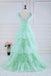 A Line Mint Green Feathers Prom Dress With Layered, Long Formal Gown