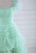 A Line Mint Green Feathers Prom Dress With Layered, Long Formal Gown