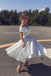 A Line Ankle Length Homecoming Dress, Ivory Off-Shoulder Satin Short Wedding Dress