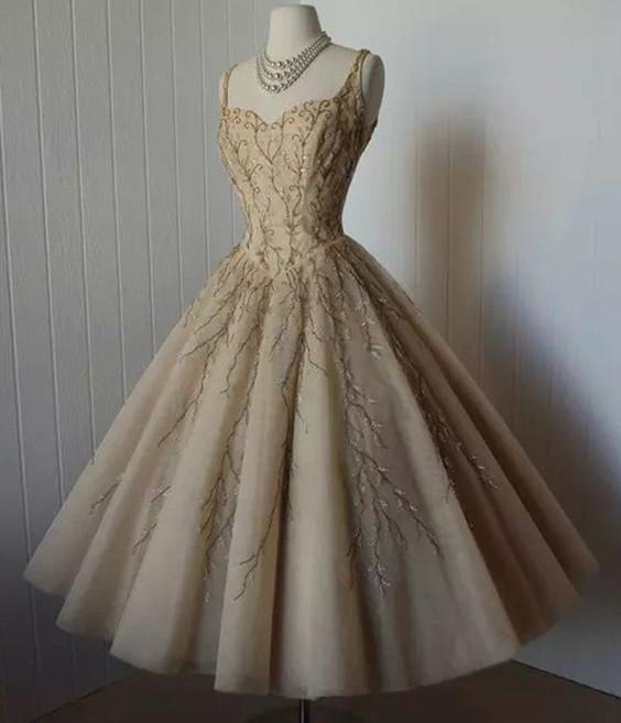 Cute Straps Tea-length Homecoming Dress, Sweetheart Short Prom Gown