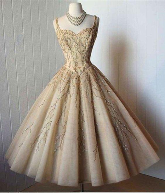 Cute Straps Tea-length Homecoming Dress, Sweetheart Short Prom Gown