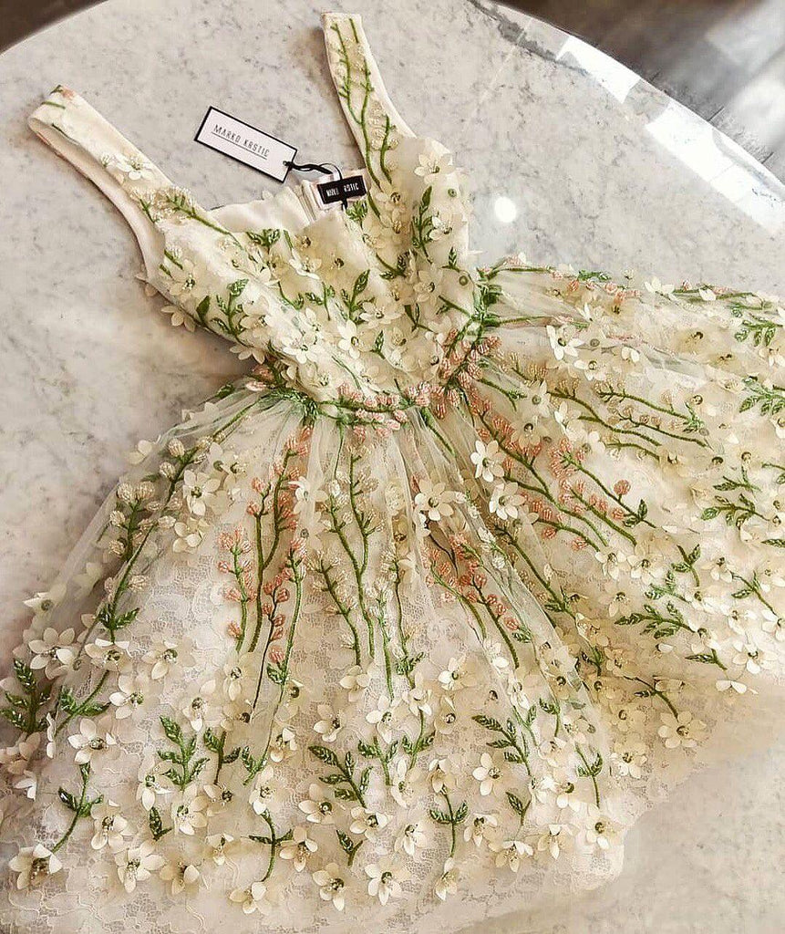 Gorgeous Flowers Appliques Homecoming Dresses, A-line Mini Hoco Dress
