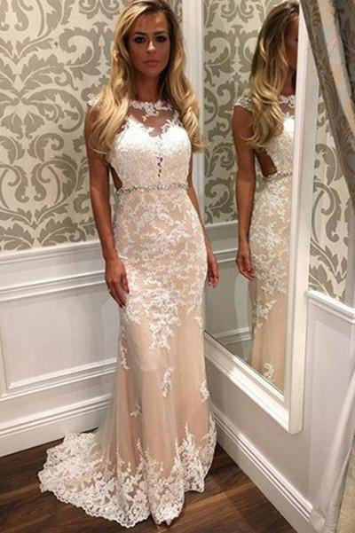 mermaid beach wedding dress with lace appliques beaded waist dtw91