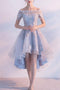 Off-the-shoulder Dusty Blue High Low Homecoming Dress Tulle Short Prom Dress