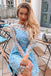 jewel appliques long sleeves short prom dresses blue homecoming dresses dth445