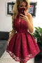Jewel Keyhole Lace Party Dress Burgundy Homecoming Gown