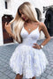 Cute Spaghetti Straps V-neck Lace Appliques Short Prom Party Dress