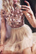 Charming Long Sleeves Beaded Appliques Tulle Short Prom Dresses