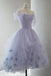 Lavender Tulle Off the Shoulder Homecoming Dress, Short Prom Dress With Flowers