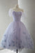 Lavender Tulle Off the Shoulder Homecoming Dress, Short Prom Dress With Flowers