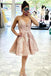 unique lace short prom dress backless homecoming dress with appliques dth01