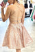 Unique Lace Short Prom Dress Backless Homecoming Dress with Appliques