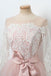 Pink Bowknot Sweet 16 Dress Round Neck Lace Long Sleeves Tulle Short Prom Dress