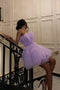 Cute Lavender Strapless Tulle Homecoming Dresses, Cocktail Party Dress with Ribbon