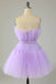 Cute Lavender Strapless Tulle Homecoming Dresses, Cocktail Party Dress with Ribbon