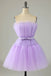 Cute Lavender Strapless Tulle Homecoming Dresses, Cocktail Party Dress with Ribbon