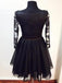 lace tulle homecoming dress 3/4 sleeves v-neck little black dress dtp208