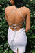 Scoop White Tight Sheath Backless Homecoming Dress with Slit